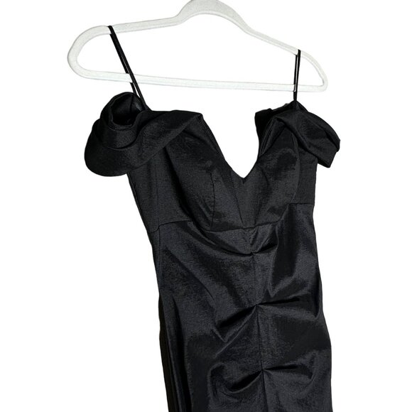 Xscape Off the Shoulder Cap Sleeve Stretch Taffeta Dress Size 2 Black Formal - Picture 3 of 12